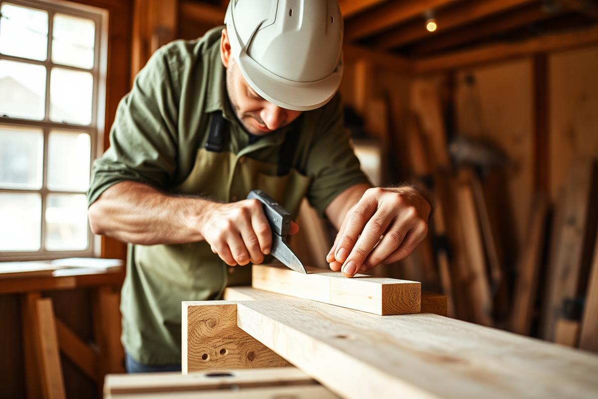 A lllBrothers craftsman working wood joinery by hand in the workshop
