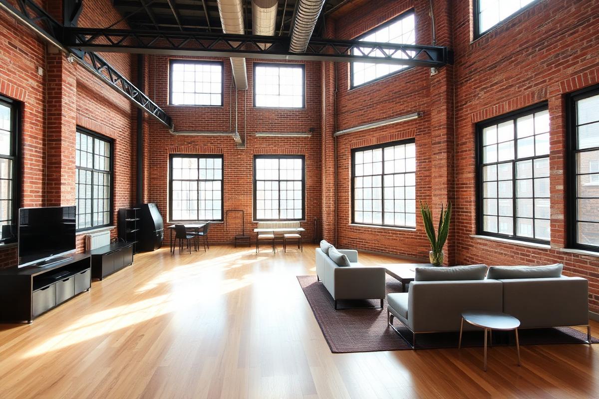 The Foundry Loft — industrial loft interior with exposed brick and steel beams